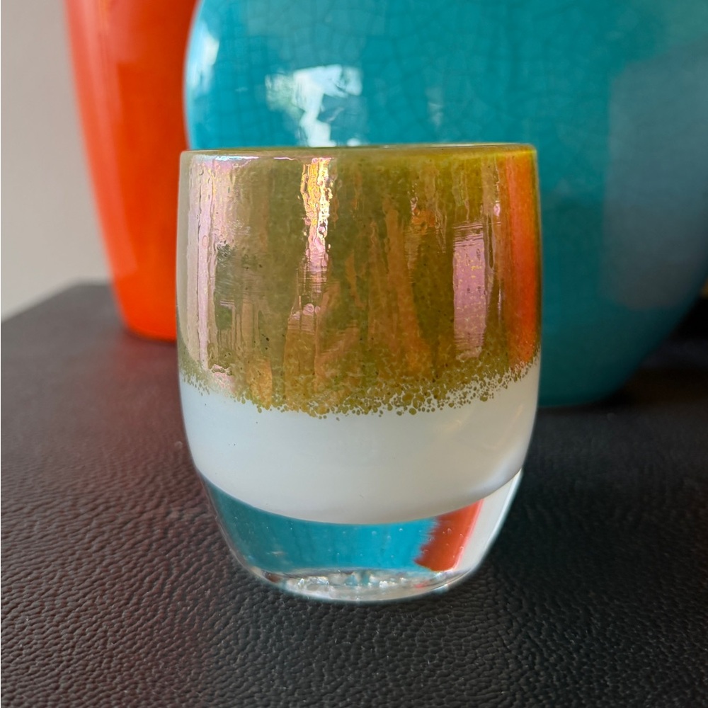 Glassybaby Grace Treasure Series Gold White Hand Blown Votive Candle Holder